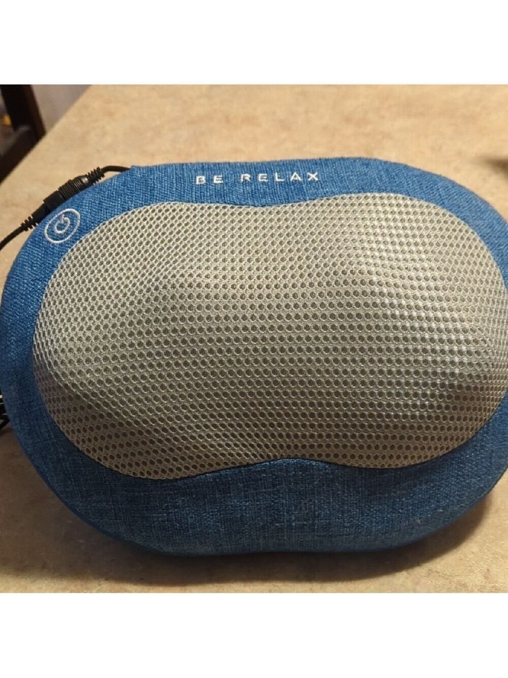 BeRelax Neck Massage Pillow Blue Gray Electric Rotates Plug In